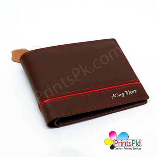 Brown Red Piping Wallet with Custom Name