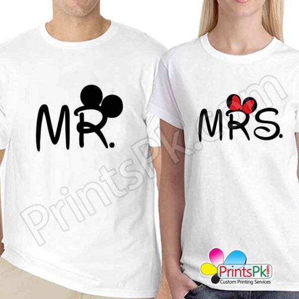 Mickey Minnie MR & MRS Letter Print Couple T-Shirt order online in Pakistan