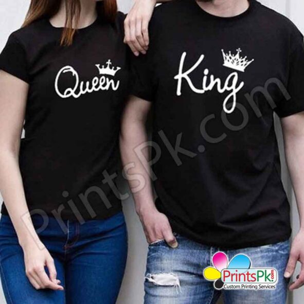 King Queen Black T-Shirt Print Name on it Custom T Shirts online Pakistan