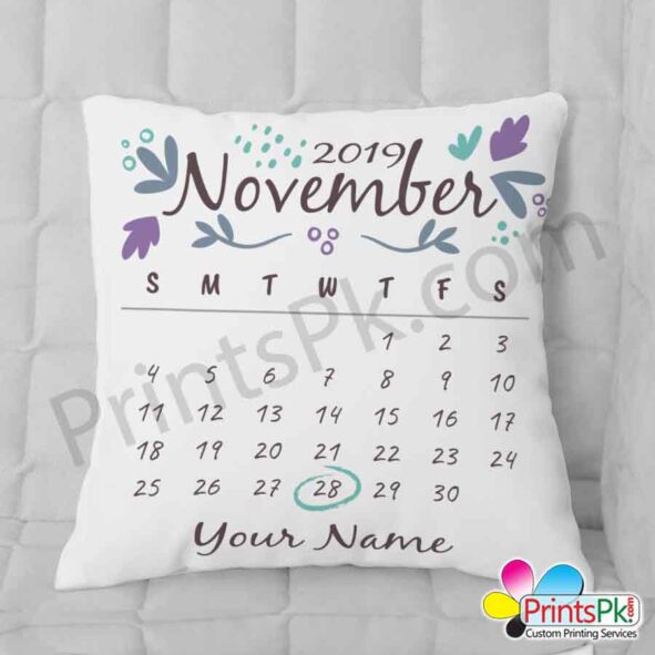 Calendar Cushion, Date and Name,