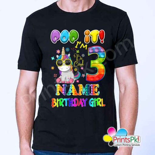 Pop it 3rd birthday name printed T-shirt