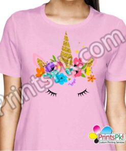 Unicorn Print Pink T-Shirt Round neck half Sleeve