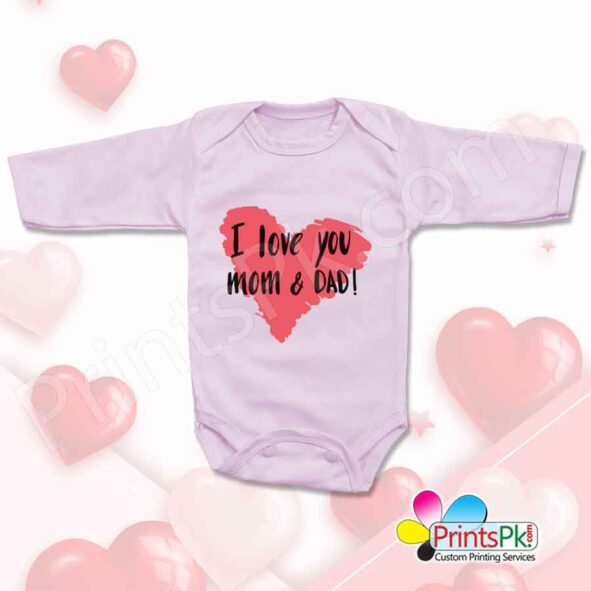 I love You Mom Dad Pink Printed Romper Custom print Romper online in Pakistan
