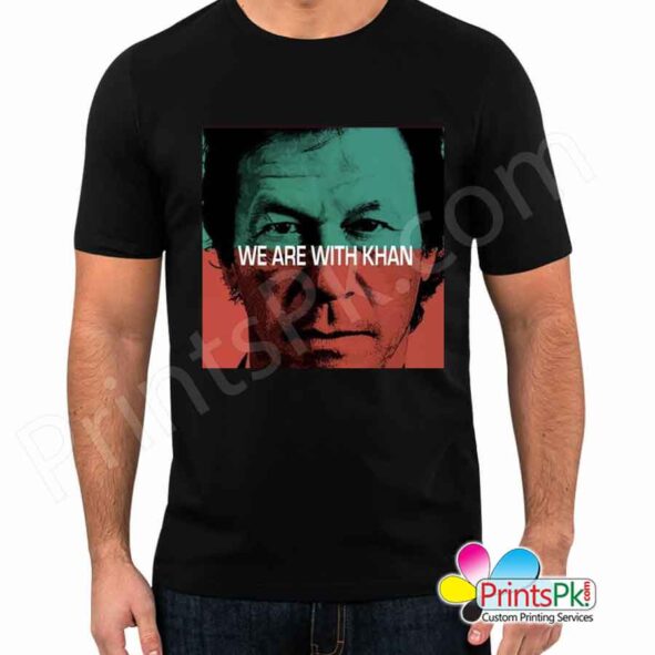 we are with khan black t -shirt, pti supporter shirts