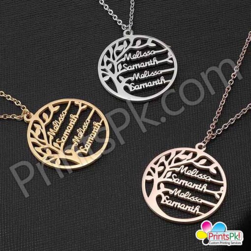 Tree designed name chain, four Name necklace, custom name necklace