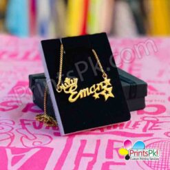 Name locket with crown and stars, custom name necklace
