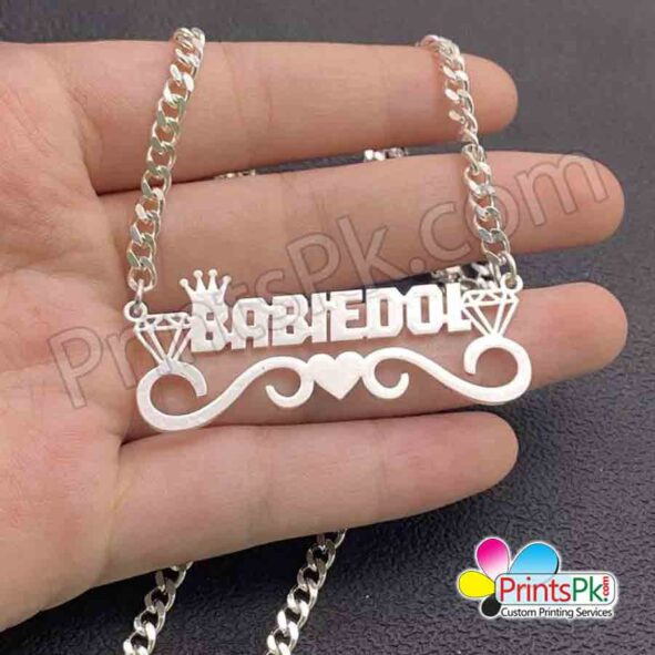 diamonds crown and heart designed locket, customize name chain