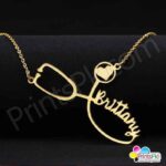 Stethoscope with Heart Designed Name Necklace