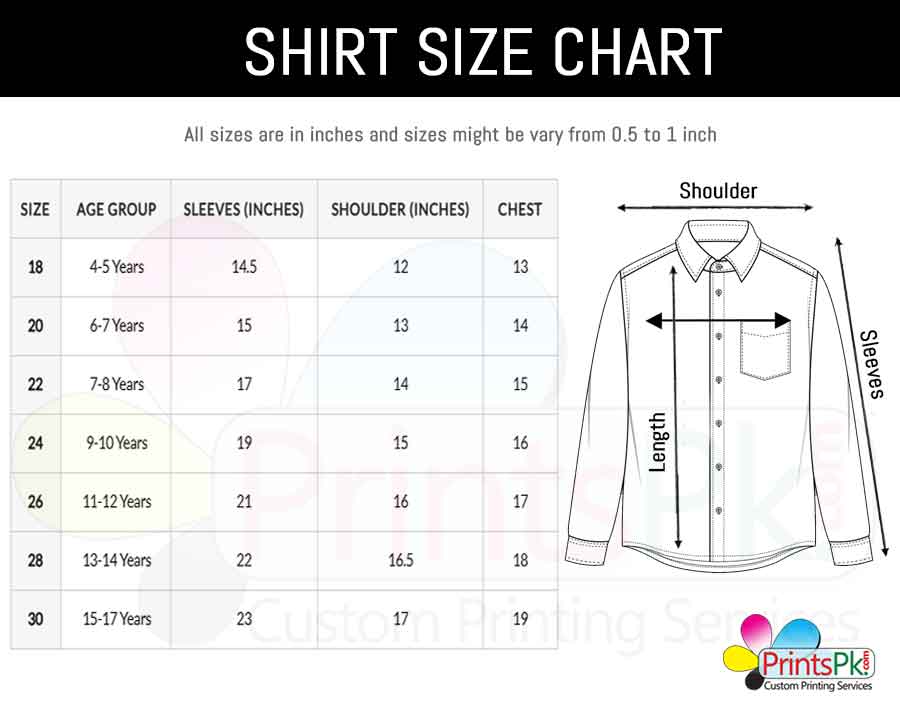 School Shirt Size Chart,