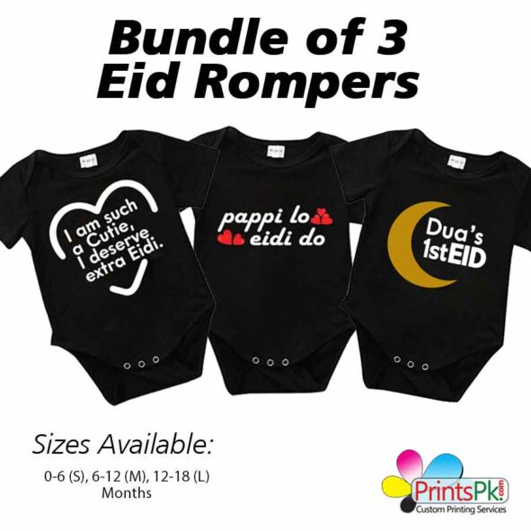 Bundle of 3 eid rompers, personalized eid baby rompers