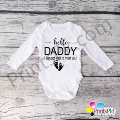 hello daddy i cannot wait to meet you baby romper, personalized baby rompers