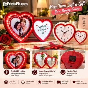 Magic-Mirror-Photo-Frame-Clock-Heart-Shaped Magic Mirror Photo Frame Gift for Couples