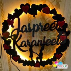 Customized Couple Names Frame for Wall Hanging With Led Lights And Red Hearts
